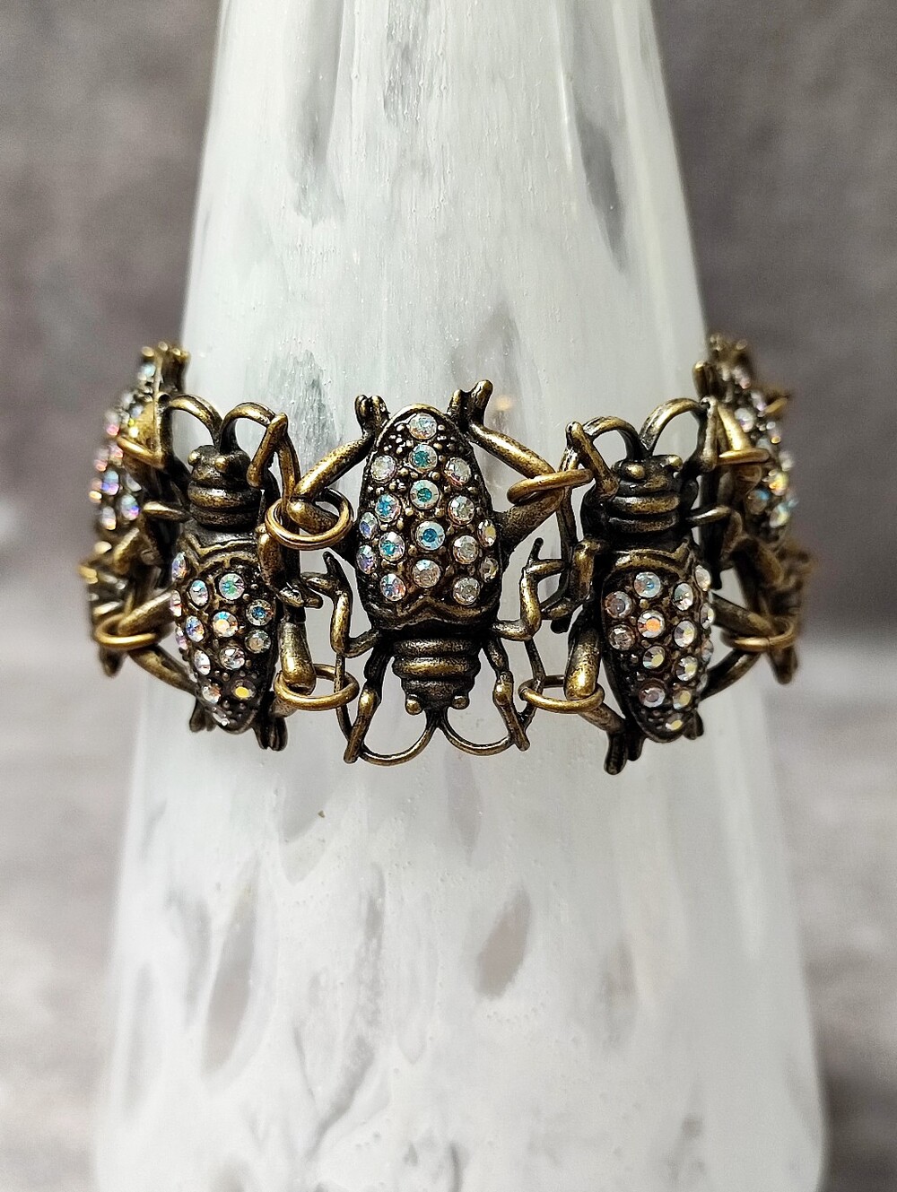 Cockroach Cricket Swarovski Aurora Borealis Clear Crystal Halloween Bracelet NEW